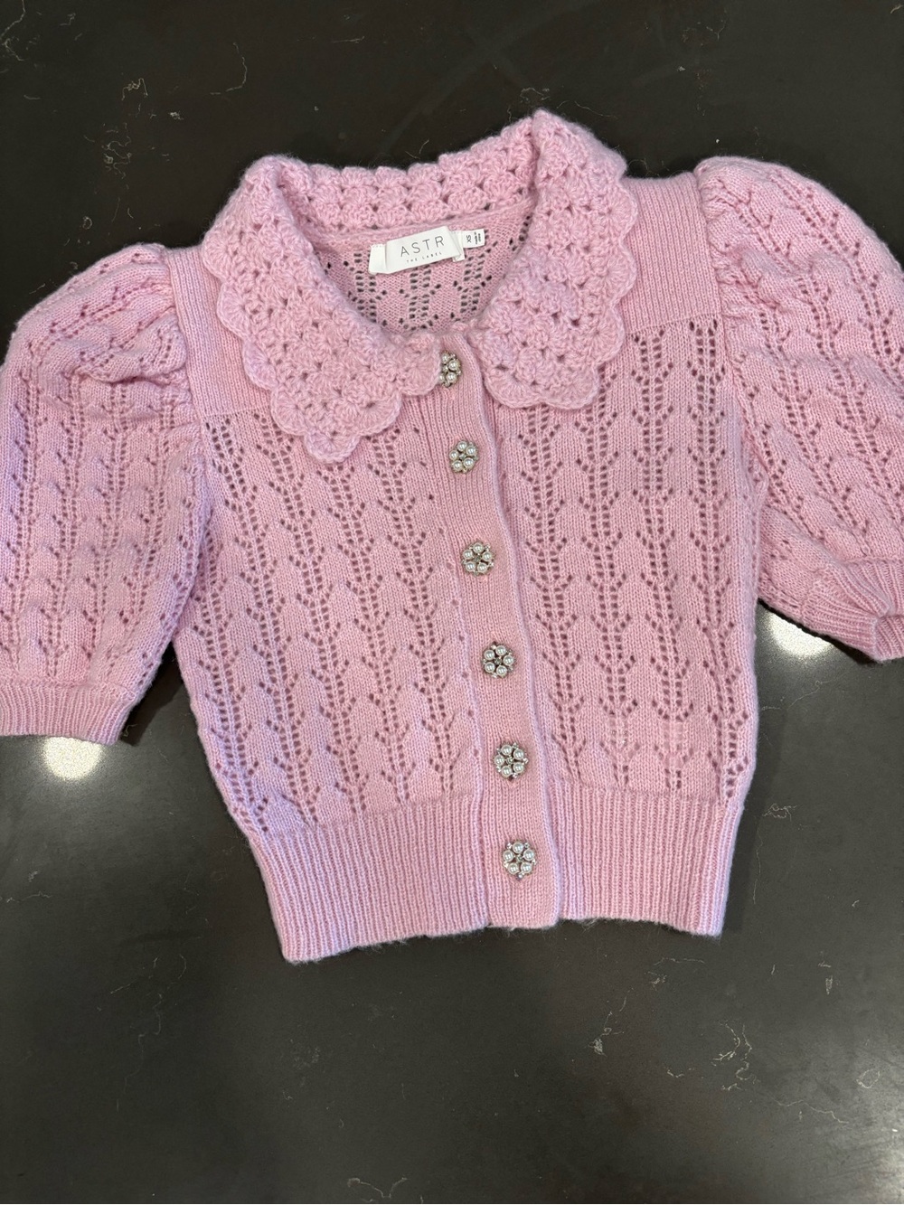ASTR Lavender Pink Wool Knit Collar Short-Sleeve Cardigan - Picture 10 of 10